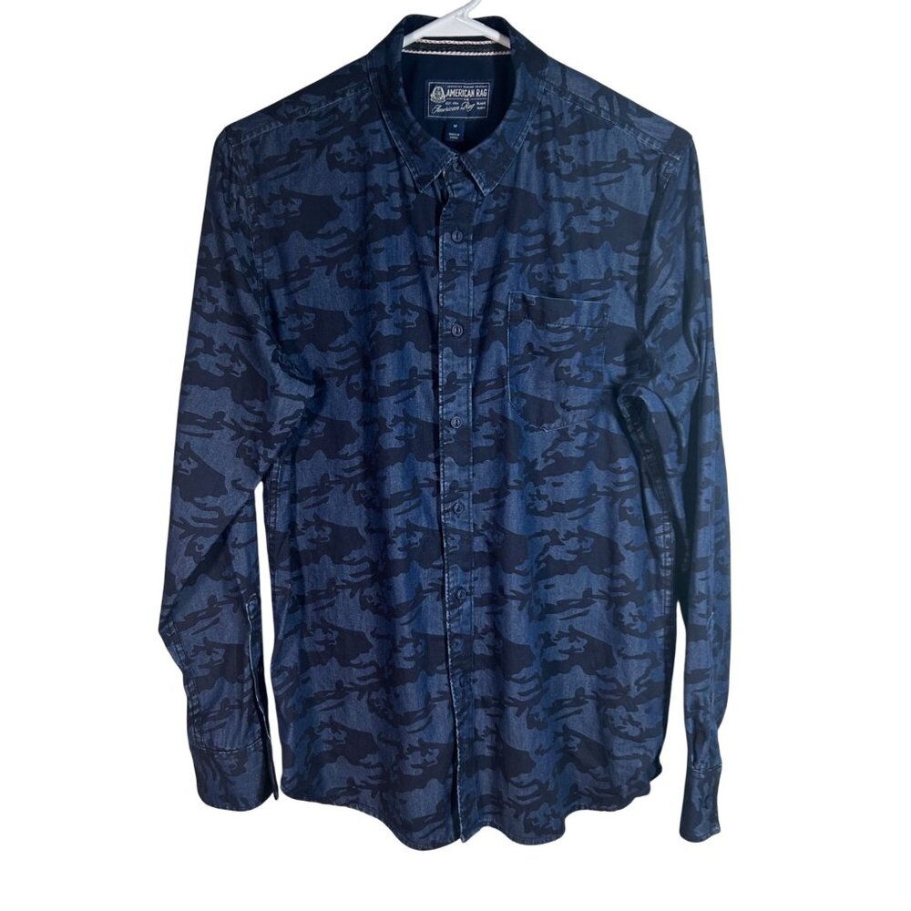 American Rag Mens Blue Camo Long Sleeve Button-Up Shirt Size M